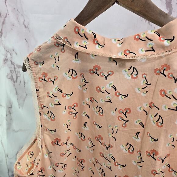 ModCloth Shirt Womens 3X Light Pink Tank Top Floral Button Up Cotton Mod Cloth - Picture 6 of 10